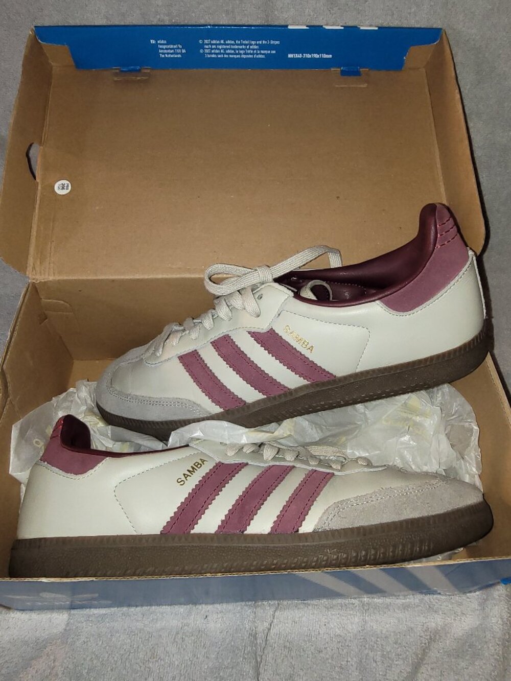 Adidas Originals Samba OG Putty Grey/Maroon Gum Men's Sneakers ID1482 (#2078)